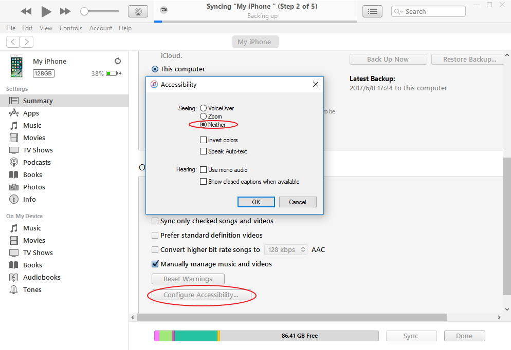 witch off voiceover in itunes
