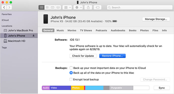resore iphone via itunes