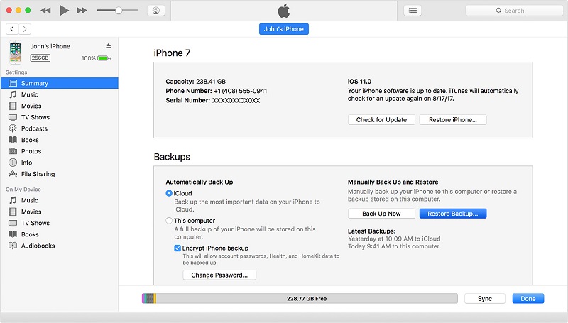 restore backup itunes