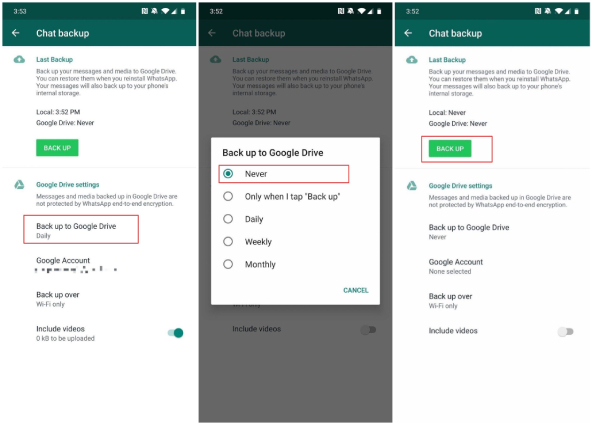 back up whatsapp to sd card